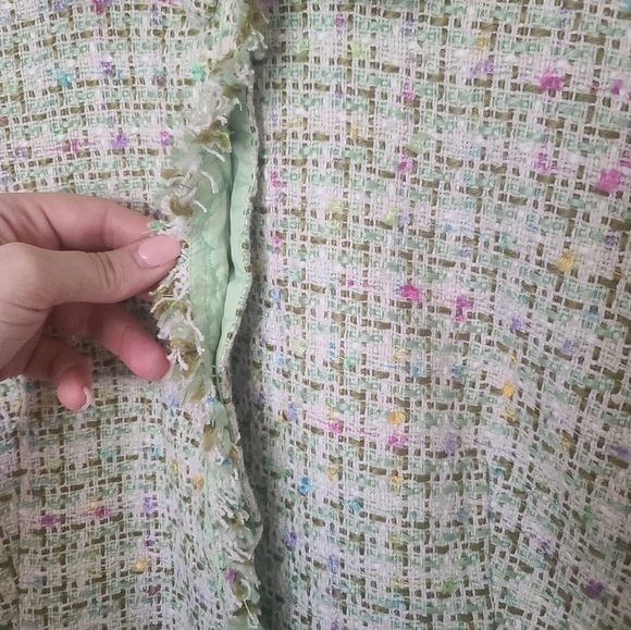 NWT I.C.E. Women's Size 14 Fringed Mint Green Tweed Jacket Coat Silk Blend - Picture 3 of 13